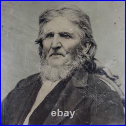 Bearded Long Haired Old Mountain Man c1898 Antique Full Plate Photo Vintage U69