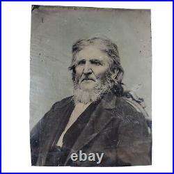 Bearded Long Haired Old Mountain Man c1898 Antique Full Plate Photo Vintage U69