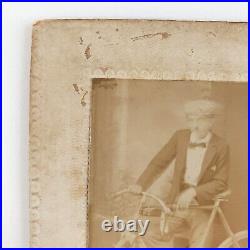Bicycle Riding Bowtie Man Photo c1895 Lockwood Pennsylvania Antique Card C1670