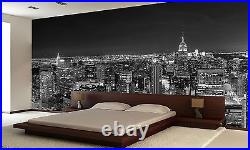 Black and white Manhattan Skyline at Night Wall Mural Photo Wallpaper