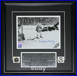 Bobby Orr Boston Bruins The Goal Black & White 8x10 Signed NHL Hockey Frame
