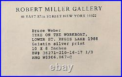 Bruce Weber signed, b&w, editioned photograph, Tyke on Workboat, 1988