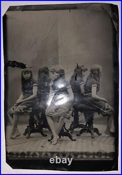 C 1880, Tintype Photograph, Trick Photography, Multigraph, Young Girl, Illusion