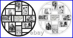 Circular Multi Aperture Photo Picture Frame Holds 9 X 6''X4'' Photos Black/White