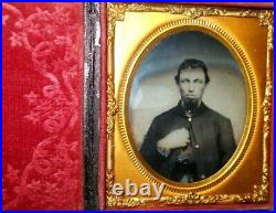 Civil War soldier 1/6th size Tintype of Young man in full case