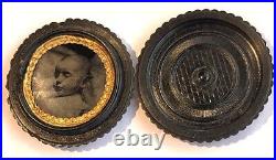 Dead Baby Post Mortem Small Round Antique Tintype Photograph Thermoplastic Case