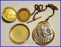 ELGIN B. W. Raymond Wind Indicator 10K Gold Filled Pocketwatch Chain Photo Locket