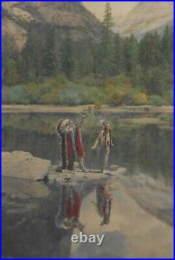 Early California Hand-Colored Photograph of Yosemite'Indians' -1910 Arts&Crafts