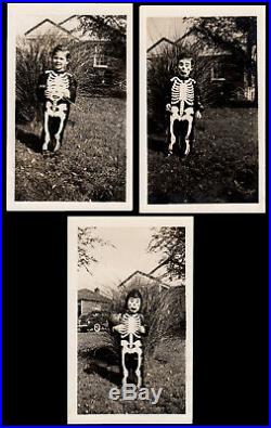 Freak Transformation Skeleton Mask Halloween Costume Boy 1948 Vintage Photo Lot