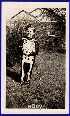 Freak Transformation Skeleton Mask Halloween Costume Boy 1948 Vintage Photo Lot
