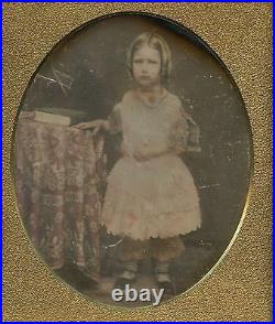 Girl with Sausages Curls Tablecloth, Daguerreotype Photo by Walsh, New York NY