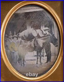 Half Plate Daguerreotype Gold Rush era Exterior Horse Whiskey Barrel found in SF