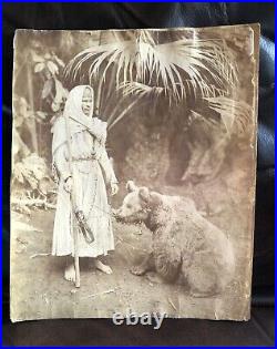 Large Vintage 1880's Albumen Print North Africa Performing Bear and Trainer
