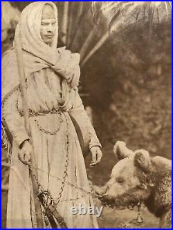 Large Vintage 1880's Albumen Print North Africa Performing Bear and Trainer
