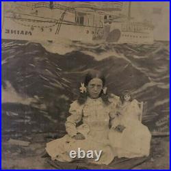 Little Girl China Head Doll USS Maine Ship 1890s 1/6 Plate Tintype Photo H130