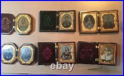 Lot of 6 Ninth Plate Union Cases with Ambrotypes Tintypes & Daguerreotypes