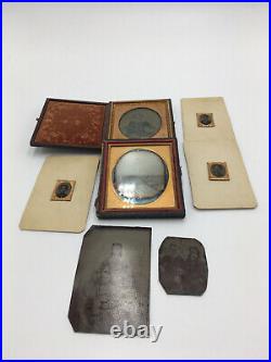 Lot of 7 Antique 2 Daguerreotype 1/6 1 Full Case 1 Half Case 5 Tin Types READ