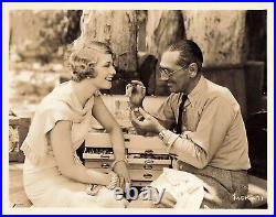 MARY PICKFORD WITH MAKEUP MAN, 1930s CANDID ORIGINAL VINTAGE PHOTO STILL
