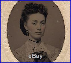 OLD VINTAGE ANTIQUE TINTYPE PHOTO BEAUTIFUL YOUNG LADY by WOOD'S ALBANY NEW YORK