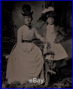 OLD VINTAGE ANTIQUE TINTYPE PHOTO PONTIFICAL MOTHER DAUGHTER in BEAUTIFUL ATTIRE
