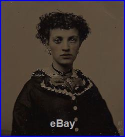 OLD VINTAGE ANTIQUE TINTYPE PHOTO of PRETTY YOUNG LADY GIRL NAHANT MASSACHUSETTS