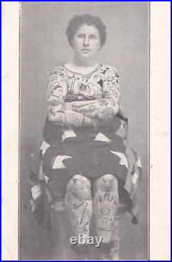 ORIGINAL VINTAGE Real Photo 1910s Ms. TATTOOED Woman SIDESHOW