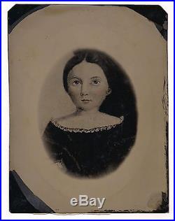 Old Vintage Antique Full Plate Tintype Photo Pretty Young Girl Folk Art Picture