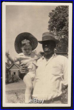 POWERFUL EMOTION FACELESS LOVING BLACK MAN & WHITE BABY BOY 1930s VINTAGE PHOTO