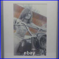 Photograph Hand Colored Black & White Girl on Motorcycle 1970's Vintage Photogra