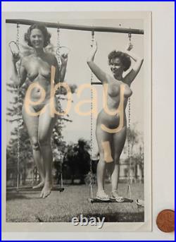 RARE FULMER Estate VINTAGE 5x7 NUDE Photo 2 FUN BUSTY Girls on Swing 1950s OOAK