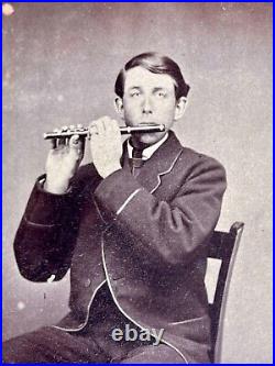 Rare CDV Musician Flute Player, Photo J. W. Emery, Illinois, Carte-de-Visite