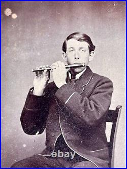 Rare CDV Musician Flute Player, Photo J. W. Emery, Illinois, Carte-de-Visite
