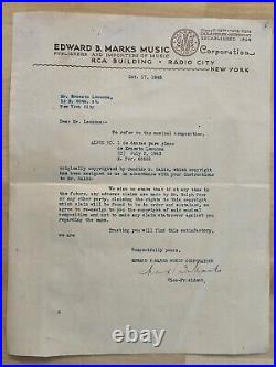 Rare Composer Ernesto Lecuona Music Contract Autograph Edward B Marks 1945