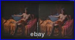 Rare Glass Autochrome Stereoview Photo Art Nude Coloured Tablecloths 130x70mm