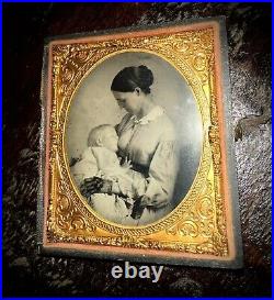 Rare Tintype Nursing Breastfeeding Photo Southern Mother Alabama, Georgia 1860s