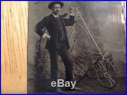 Rare Vintage 1882 HIGH WHEEL BICYCLE MAN Tintype Photograph AMERICAN STAR BIKE