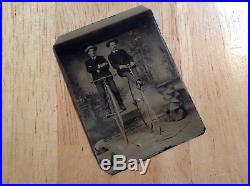 Rare Vintage 1882 HIGH WHEEL BICYCLE MEN Tintype Photograph AMERICAN STAR BIKE