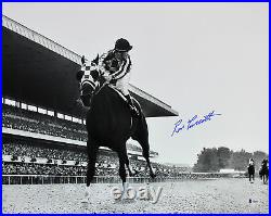 Ron Turcotte 1973 Belmont Stakes Secretariat Signed 16x20 B&W Photo BAS