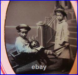SUPER RARE Tintype Photo LOT Children Halloween Jack o Lantern Pumpkin ca 1880