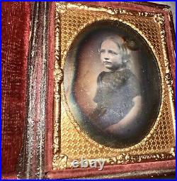 Sad Little Girl Dark Dress Maybe Mourning Sealed 1/9 Plate Daguerreotype