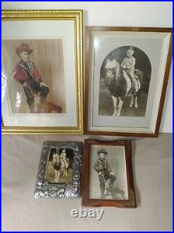 Set of 4 vintage photos black-and-white color framed horse cowboy child