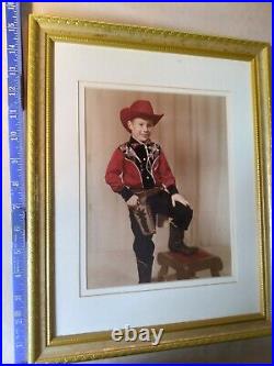 Set of 4 vintage photos black-and-white color framed horse cowboy child