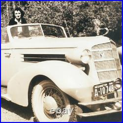 Snapshot Photo Cadillac Car Girl 1930s Washington Automobile Woman Lady A2359