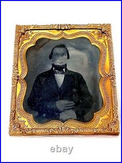 Tin Photo Of An Man 1860 Vintage Ornate Copper Frame