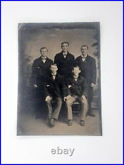 Tintype Black and White Photograph 5 Brothers Family Picture 1860s Rare