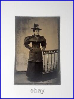 Tintype Black and White Photograph White Woman Fancy Dress 1860s Rare