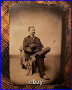 Tintype of 1870s Handsome, Relaxed Cowboy! Wild West