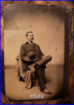 Tintype of 1870s Handsome, Relaxed Cowboy! Wild West