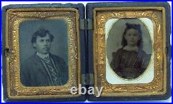 Tintype photographs in Union case of Boy and Girl