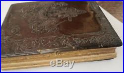 Very RARE photo album brown leather cover antique vintage with old photos